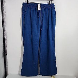 NEW New York & Comany Size Large Petite Pull On Linen blend Pants Blue womens
